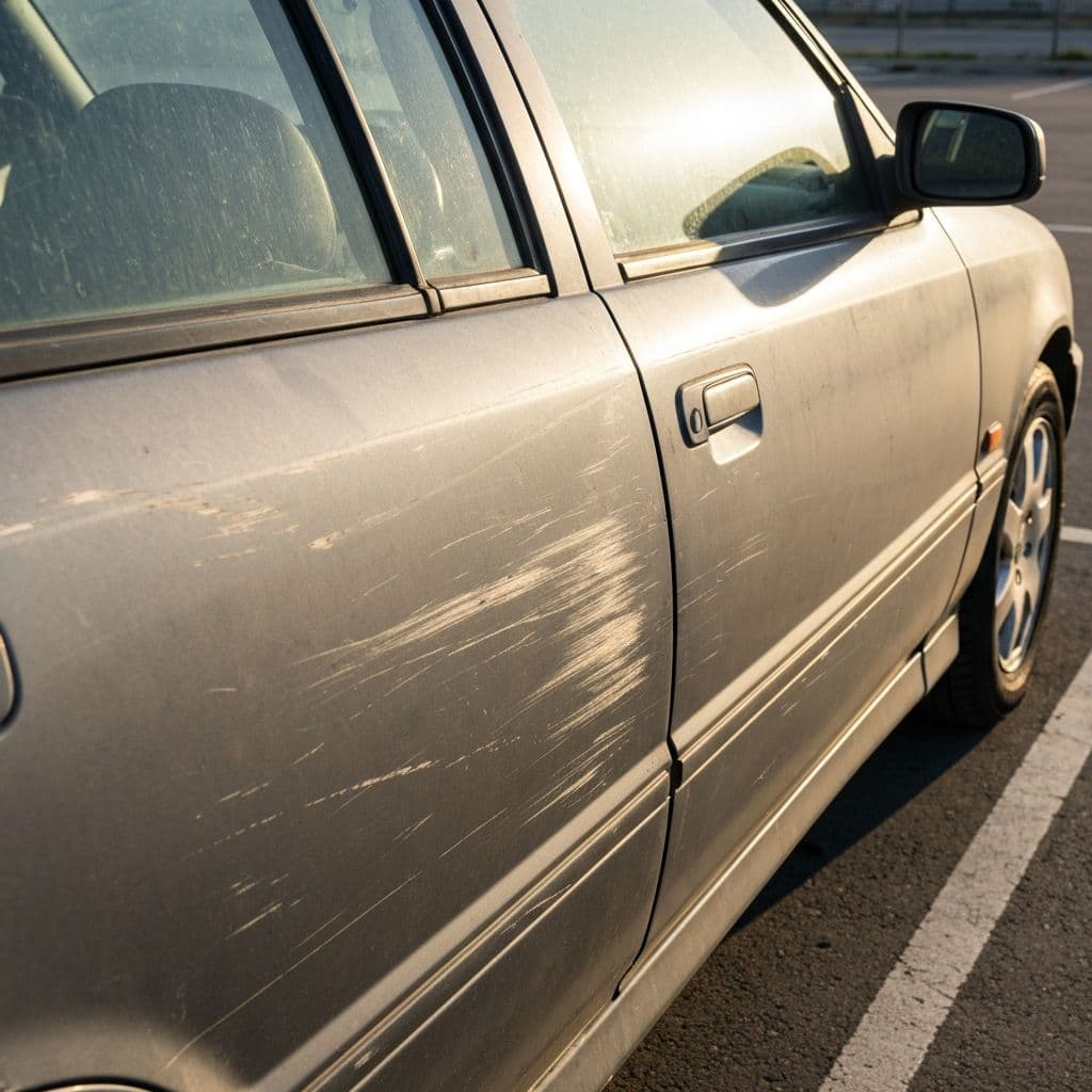 Stan przed detailingiem - zarysowany lakier